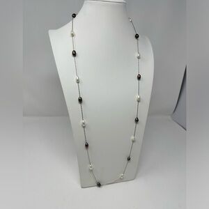 Pretty Grey and White Pearl and silver Toned Long Necklace
